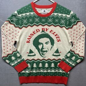 ELF The Movie Mens‎ Raised By Elves Ugly Christmas Sweater Knit Pullover Large
